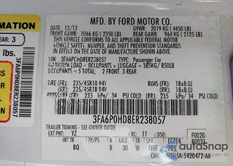 2014 Ford Fusion Se from USA, damaged, VIN 3FA6P0HD8ER238057